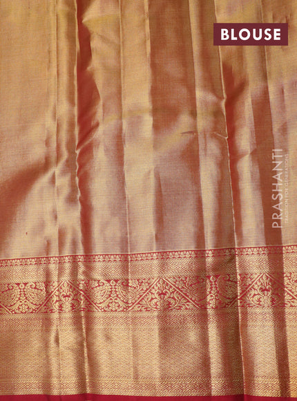 Pure kanchipuram tissue silk saree gold and maroon with allover silver zari woven brocade weaves and zari woven border