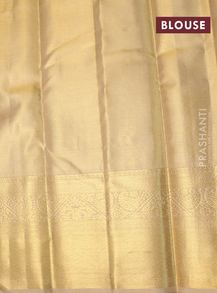 Pure kanchipuram tissue silk saree gold with allover silver zari woven brocade weaves and zari woven border