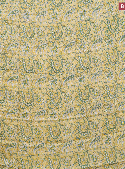 Modal silk saree yellow with allover kalamkari prints and printed border