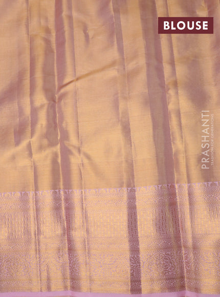 Pure kanchipuram tissue silk saree dual shade of pastel pink with allover silver zari woven brocade weaves and zari woven border