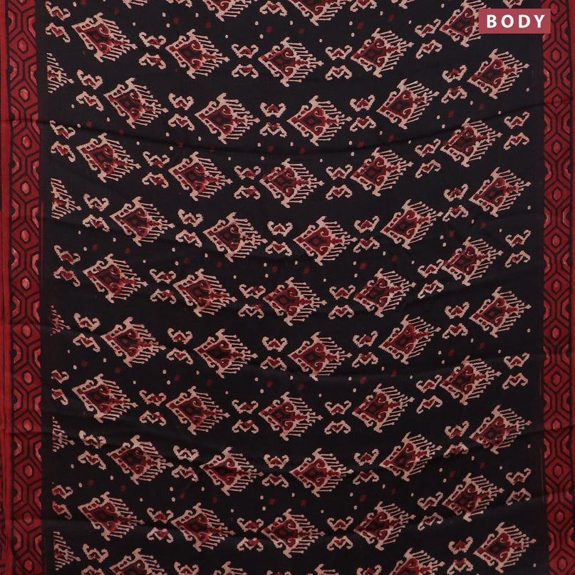 Modal silk saree black and maroon with ikat butta prints and printed border