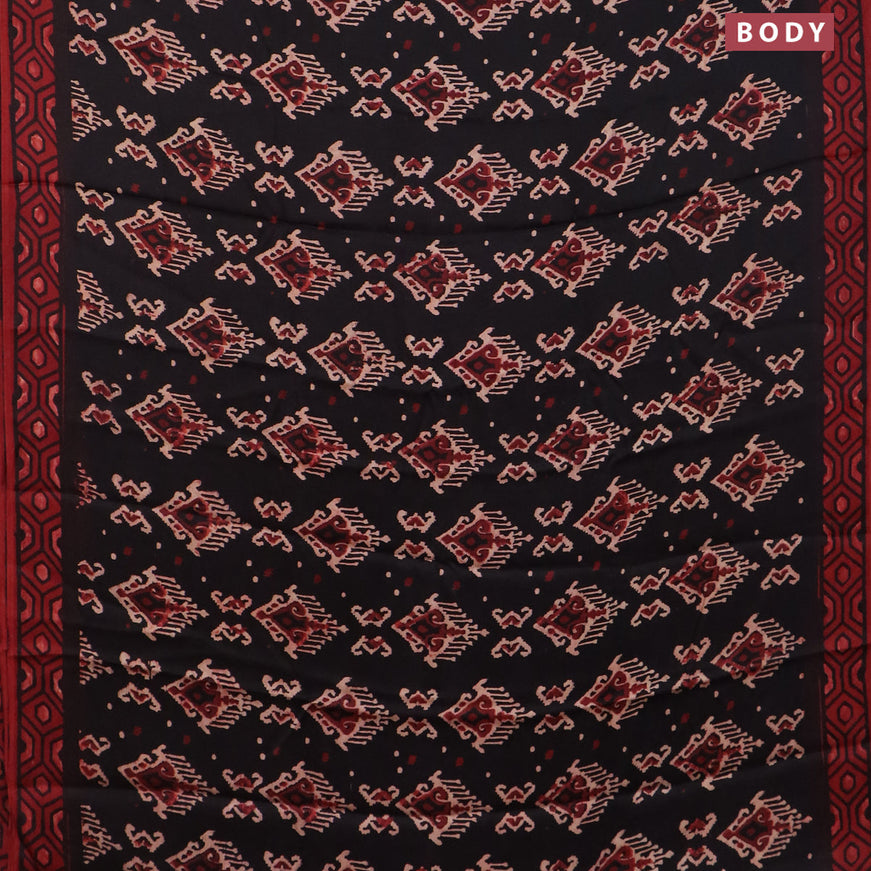 Modal silk saree black and maroon with ikat butta prints and printed border