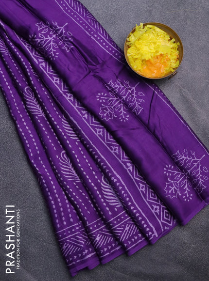 Modal silk saree violet with allover prints and printed border