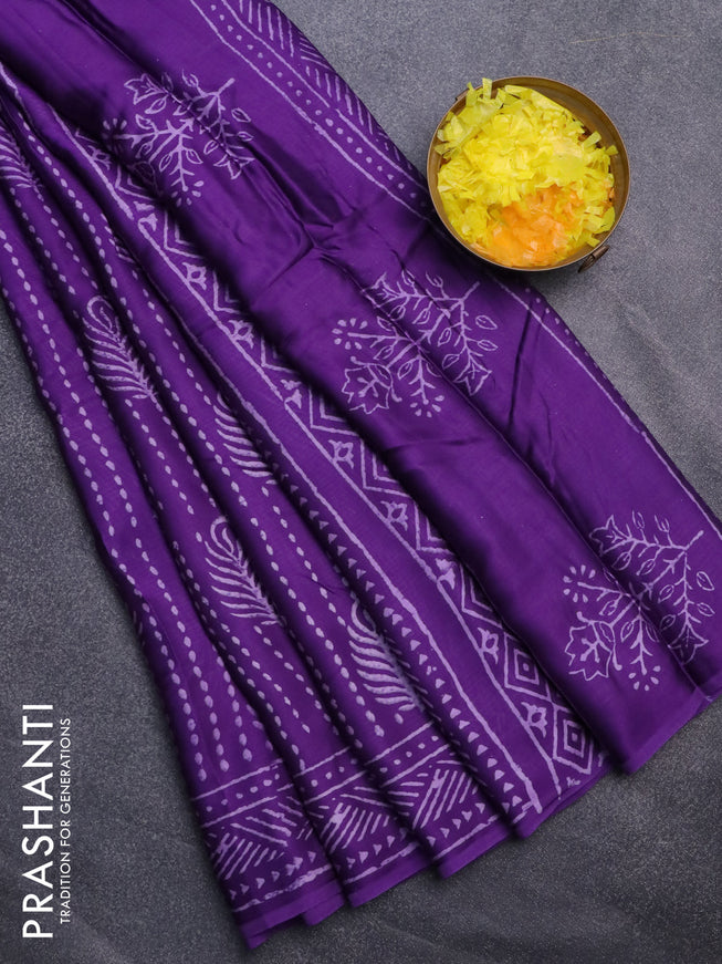 Modal silk saree violet with allover prints and printed border