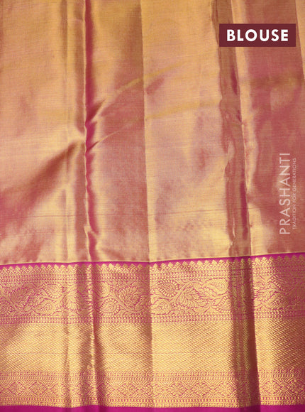 Pure kanchipuram tissue silk saree dual shade of gold and magenta pink with allover silver zari woven brocade weaves and zari woven border