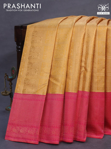 Pure kanchipuram tissue silk saree gold and pink with allover zari woven brocade weaves and zari woven border