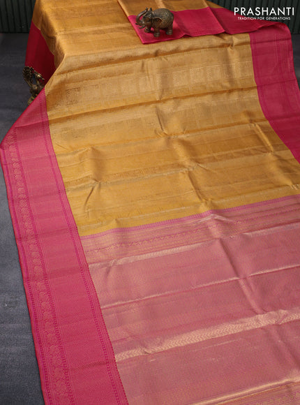 Pure kanchipuram tissue silk saree gold and pink with allover zari woven brocade weaves and zari woven border