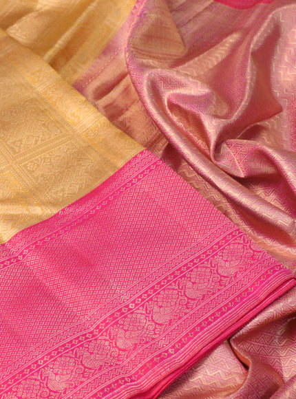 Pure kanchipuram tissue silk saree gold and pink with allover zari woven brocade weaves and zari woven border