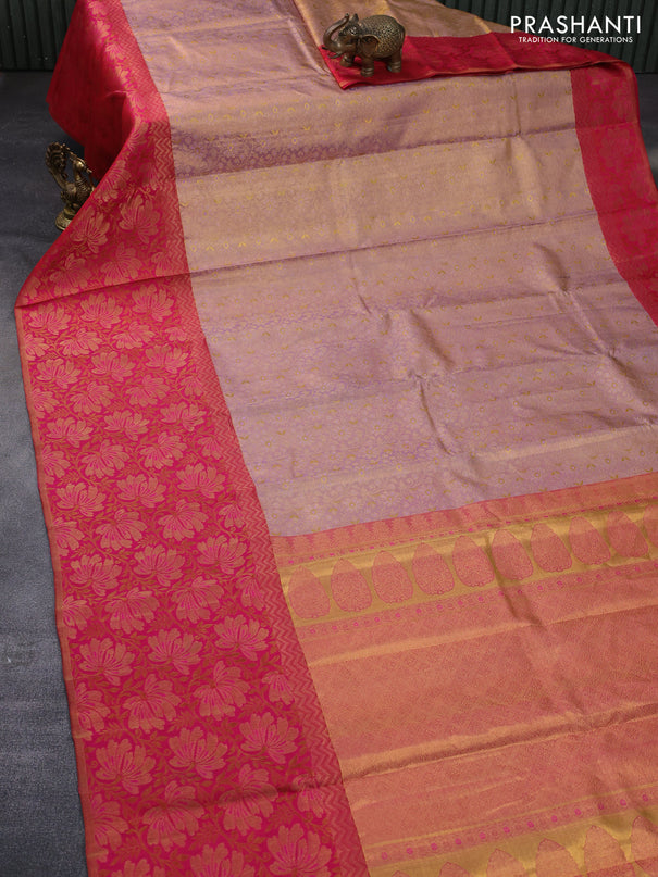 Pure kanchipuram tissue silk saree pastel lavender and pink with allover zari woven brocade weaves and long zari woven border