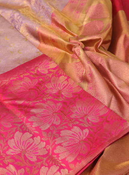 Pure kanchipuram tissue silk saree pastel lavender and pink with allover zari woven brocade weaves and long zari woven border