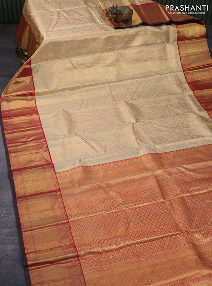 Pure kanchipuram tissue silk saree sandal and pink with allover zari woven brocade weaves and zari woven border