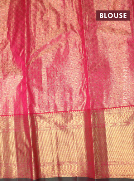 Pure kanchipuram tissue silk saree sandal and pink with allover zari woven brocade weaves and zari woven border