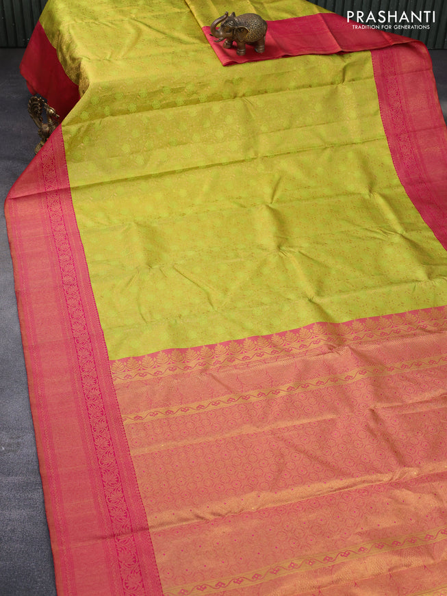 Pure kanchipuram tissue silk saree light green and pink with allover zari woven brocade weaves and zari woven border