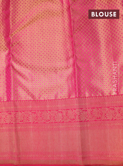 Pure kanchipuram tissue silk saree light green and pink with allover zari woven brocade weaves and zari woven border