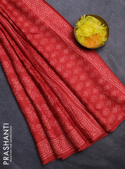 Modal silk saree red with allover prints and printed border