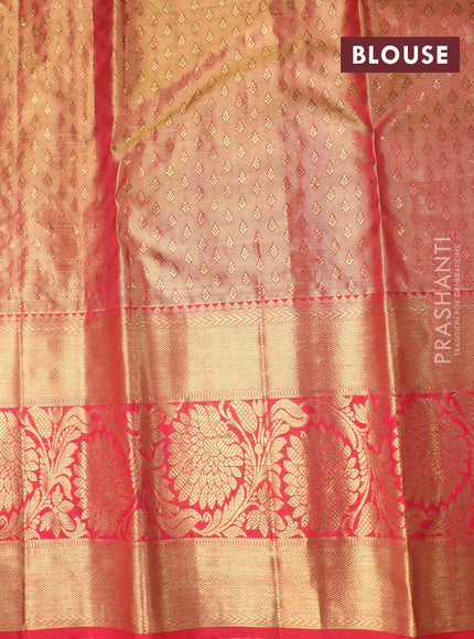 Pure kanchipuram tissue silk saree gold and red with allover zari woven brocade weaves and zari woven floral zari woven border