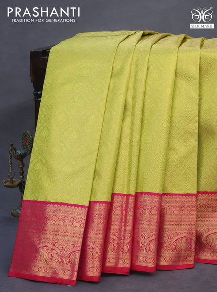 Pure kanchipuram tissue silk saree light green and pink with allover zari woven brocade weaves and zari woven border