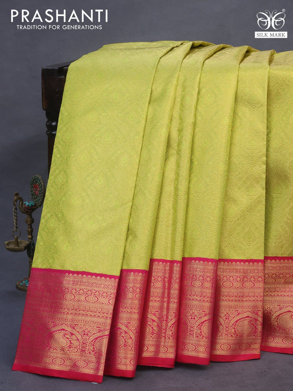 Pure kanchipuram tissue silk saree light green and pink with allover zari woven brocade weaves and zari woven border