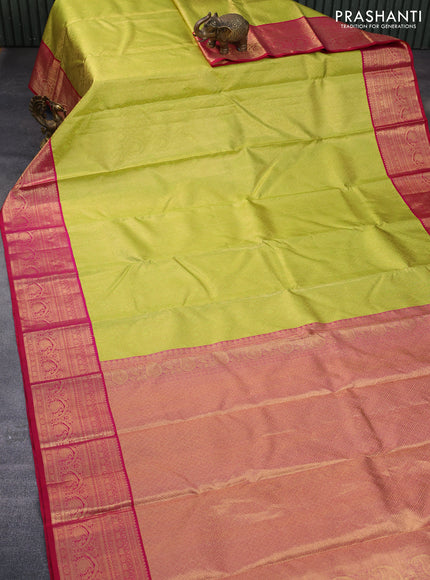 Pure kanchipuram tissue silk saree light green and pink with allover zari woven brocade weaves and zari woven border