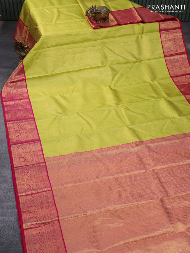 Pure kanchipuram tissue silk saree light green and pink with allover zari woven brocade weaves and zari woven border