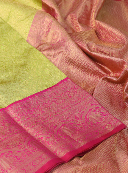 Pure kanchipuram tissue silk saree light green and pink with allover zari woven brocade weaves and zari woven border