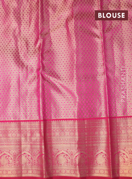 Pure kanchipuram tissue silk saree light green and pink with allover zari woven brocade weaves and zari woven border