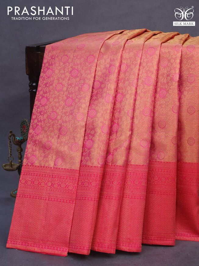 Pure kanchipuram tissue silk saree dual shade of pink with allover zari woven brocade weaves and zari woven border