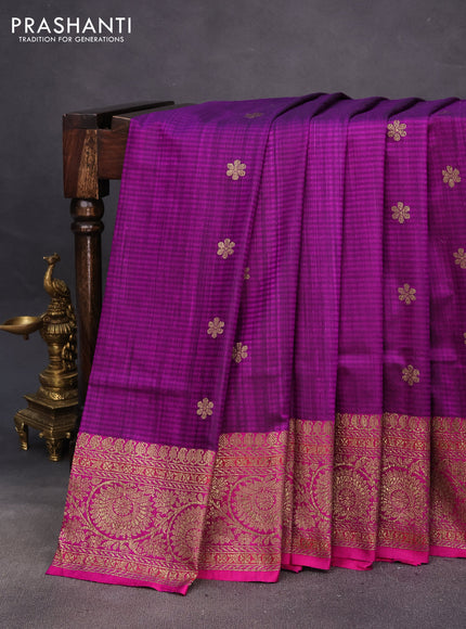 Banarasi dupion silk saree purple and pink with thread & zari woven buttas and woven border