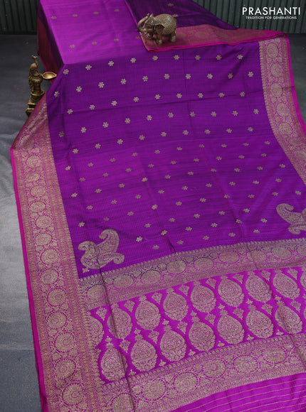 Banarasi dupion silk saree purple and pink with thread & zari woven buttas and woven border