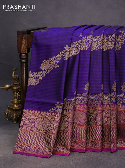 Banarasi dupion silk saree blue and purple with allover thread & zari woven floral weaves and woven border