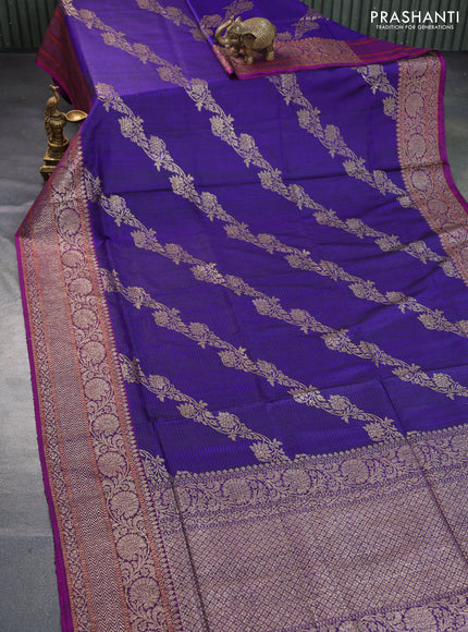 Banarasi dupion silk saree blue and purple with allover thread & zari woven floral weaves and woven border