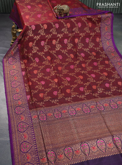 Banarasi dupion silk saree maroon and purple with thread & zari woven floral borcade weaves and woven border