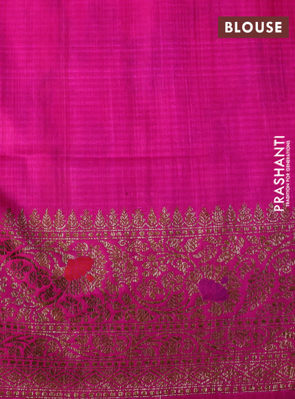 Banarasi dupion silk saree dual shade of pinkish yellow and pink with thread & zari woven floral borcade weaves and woven border