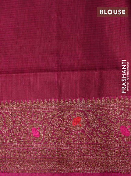 Banarasi dupion silk saree brown and magenta pink with thread & zari woven floral borcade weaves and woven border