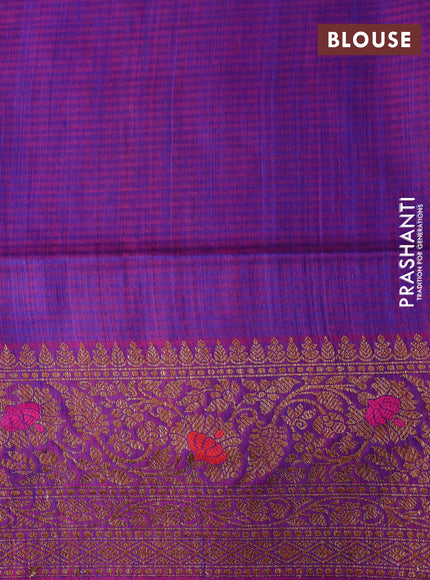 Banarasi dupion silk saree blue and magenta pink with thread & zari woven floral borcade weaves and woven border