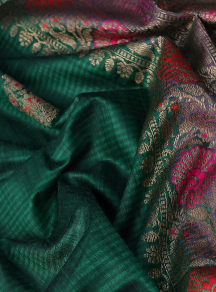 Banarasi dupion silk saree green and magenta pink with thread & zari woven buttas and woven border