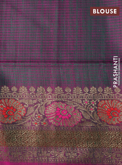 Banarasi dupion silk saree green and magenta pink with thread & zari woven buttas and woven border