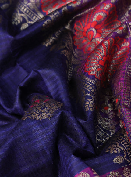 Banarasi dupion silk saree navy blue and magenta pink with thread & zari woven buttas and woven border