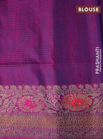 Banarasi dupion silk saree navy blue and magenta pink with thread & zari woven buttas and woven border