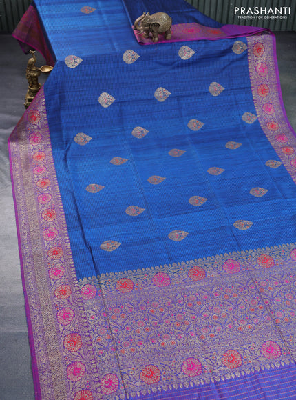 Banarasi dupion silk saree peacock blue and dual shade of bluish pink with thread & zari woven buttas and woven border