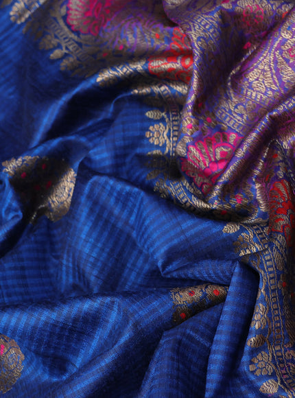 Banarasi dupion silk saree peacock blue and dual shade of bluish pink with thread & zari woven buttas and woven border