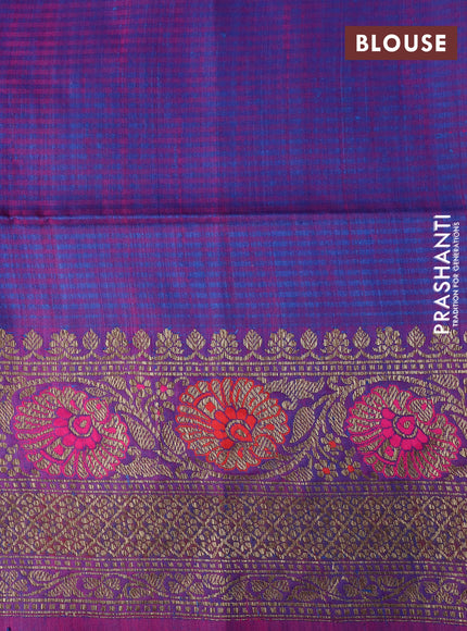 Banarasi dupion silk saree peacock blue and dual shade of bluish pink with thread & zari woven buttas and woven border