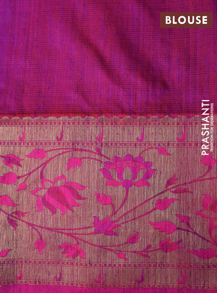 Banarasi dupion silk saree violet and magenta pink with zari woven floral buttas and floral design paithani style border