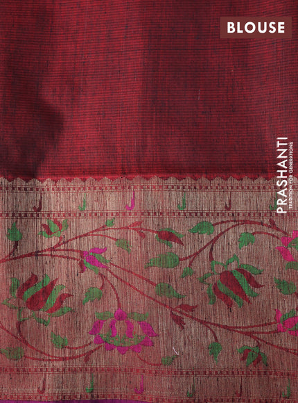 Banarasi dupion silk saree black and purple with zari woven floral buttas and floral design paithani style border