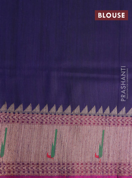 Banarasi dupion silk saree navy blue and magenta pink with zari woven buttas and floral design paithani style border