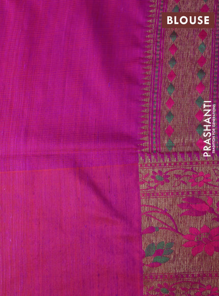 Banarasi dupion silk saree magenta pink with zari woven buttas and floral design paithani style border