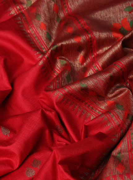 Banarasi dupion silk saree red and pink with zari woven buttas and floral design paithani style border