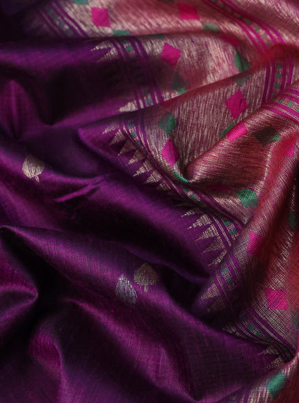 Banarasi dupion silk saree deep purple and pink with silver & gold zari woven buttas and floral design paithani style border