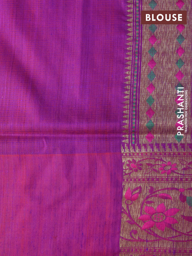 Banarasi dupion silk saree violet and magenta pink with zari woven buttas and floral design paithani style border