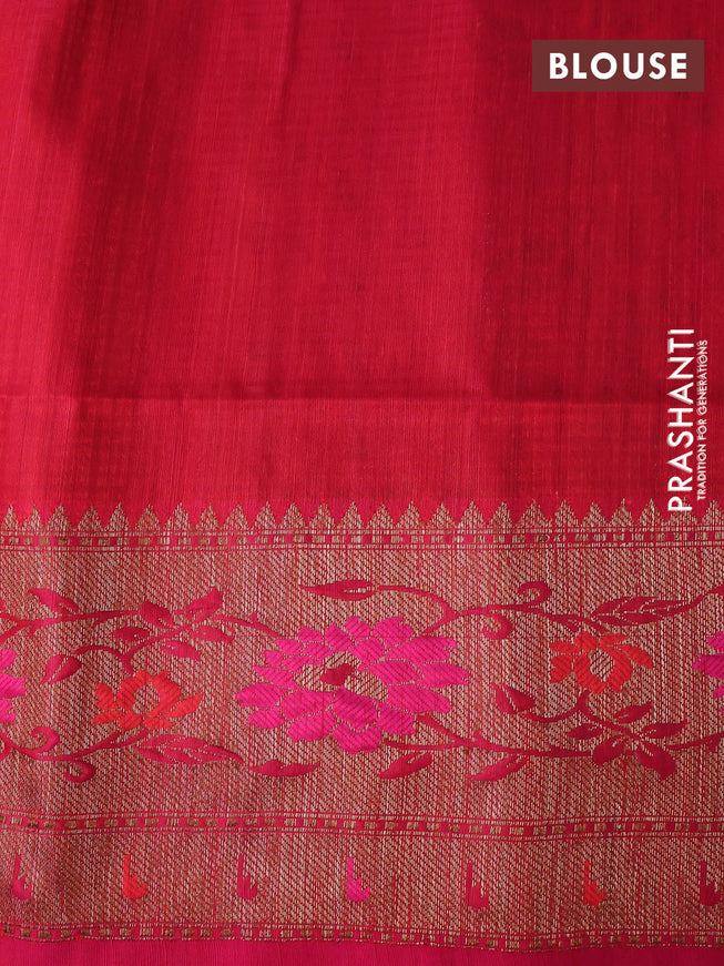 Banarasi dupion silk saree red and pink with zari woven buttas and floral design paithani style border